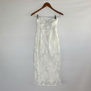 LULUS From This Day Chic White MIDI Dress Lace Strapless Floral Jacquard Pocket‎